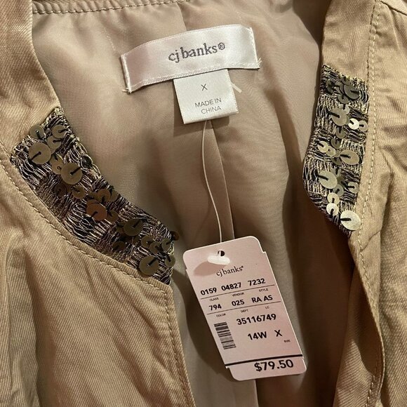 CJ Banks Women's Beige Hook & Eye Lined Jacket - Size X 14W - NWT $79.50 - Picture 5 of 5
